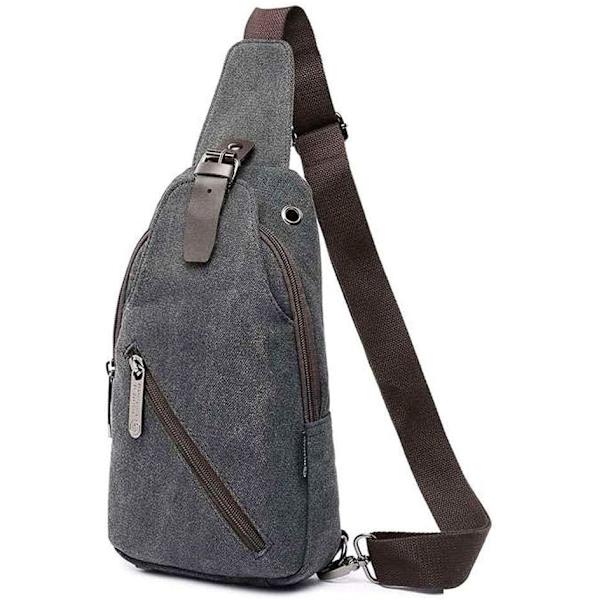 Canvas Sling Crossbody Taske Dagrygsæk til Mænd Kvinder Udendørs Rejser Casual Skulder Bryst Rygsæk Tasker Dag Pakke Jagt Vandring Camping Sort Grå #37black Gray(canvas)
