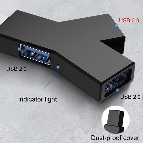 Usb Hub, 3-porters splitterhub (2 Usb 2.0 + Usb 3.0), USB 3.0 Hub Mini bærbar USB-adapter