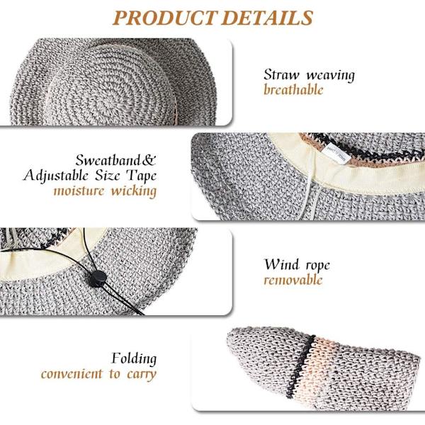 Solhatt Floppy Halmhatt Bred Brätte Fällbar UV-skydd Hink Sommar Strandhatt för Flickor Kvinnor Grey One Size