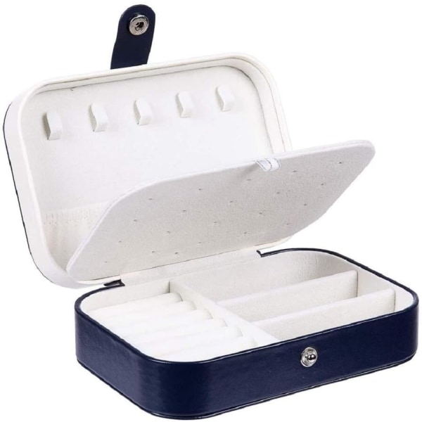 Smykkeboks liten smykkeskrin reise smykkeskrin oppbevaring for kvinner jenter, premium kunstlær dobbelt lag smykkeskrin arrangør Navy Blue