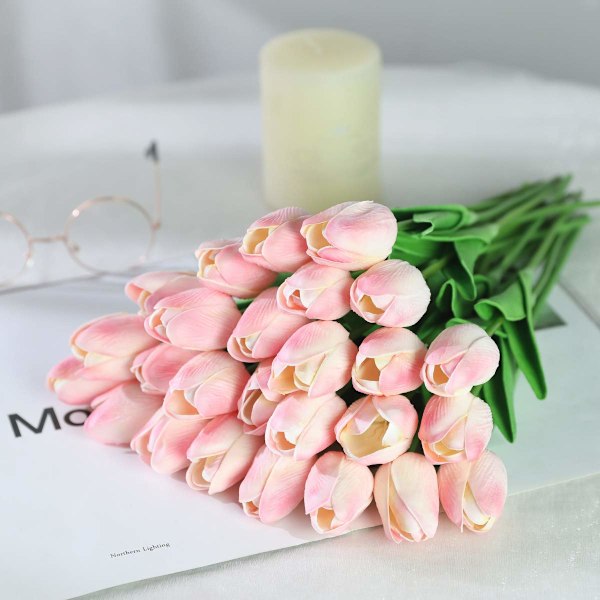 Fejktulpaner Konstgjorda som Äkta - 12 Stycken Konstgjorda Blommor Tulpaner Rosa som Äkta Touch Art Tulpan Latex för Hem Hotellrum Light pink 12