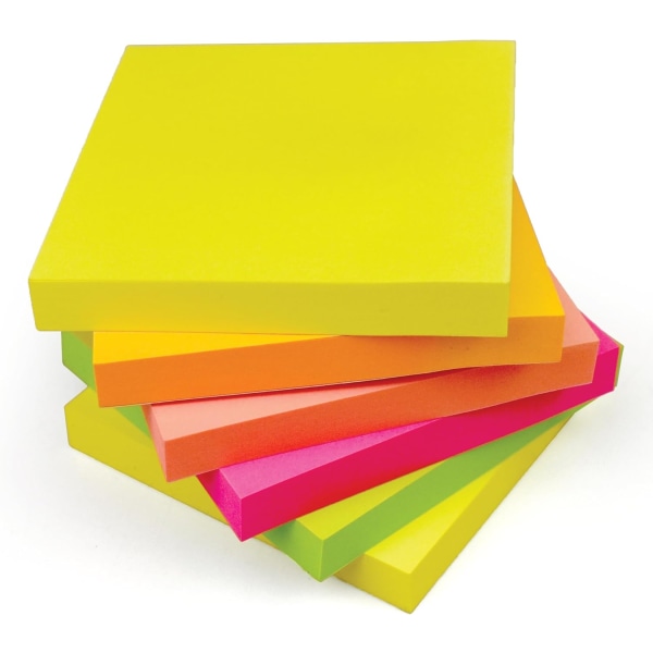 600 ljusa färger Sticky Post It Notes | 76x76mm (3"x3") | 6 block med 100 ark - Avtagbara självhäftande anteckningar i gult, rosa, orangegrönt, persika | H Neon | 6 Pads Pastel | 4 Pads
