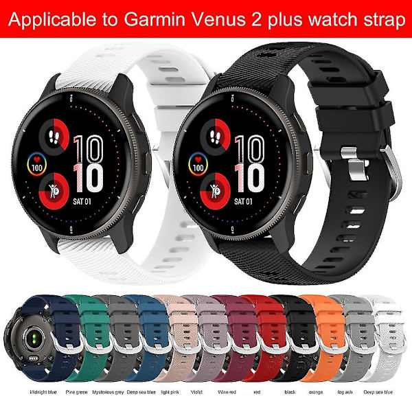 20mm Silikone Rem til Ur - Multifarvet Rem - Åndbar Rem Til Garmin Venu 2plus/samsung（violet）
