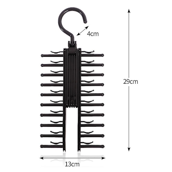 Slipshållare med 20 krokar, slipsförvaring för män (svart, 2-pack)