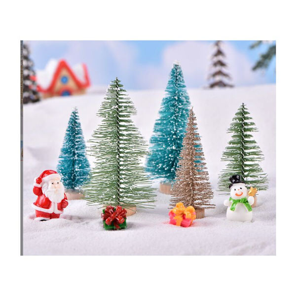 Set med 6 miniatyrkonstgjorda julgranar små konstgjorda julgranar träbas stor tallved för festlig heminredning 15,5 cm