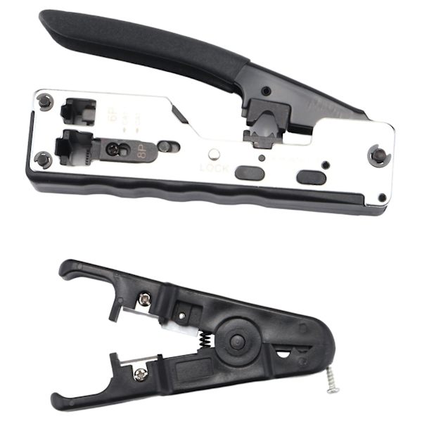 Combo Nätverksverktyg Rj45 Verktyg Telecom Crimpning Crimper Kompatibel Rj45 Cat7 Cat6a（SvartSilver）