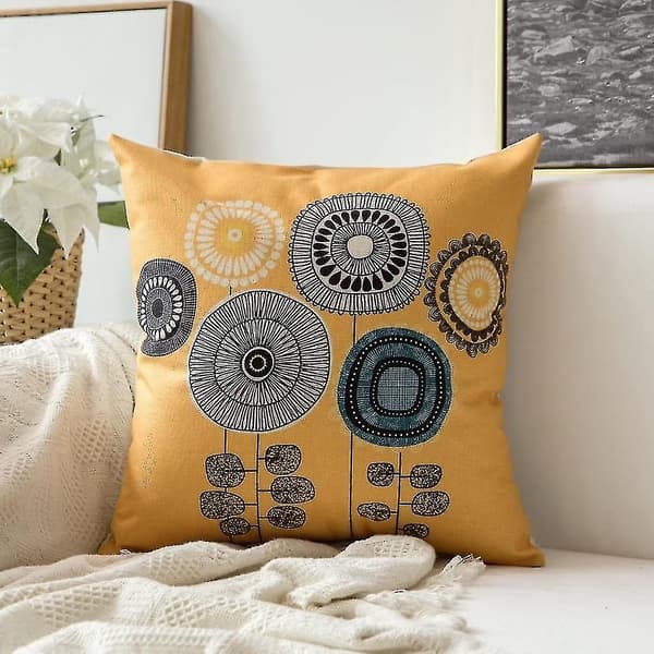 Mjuka bomullslinne kuddfodral för heminredning, 45 x 45 cm, set om 4, tropiska blommor