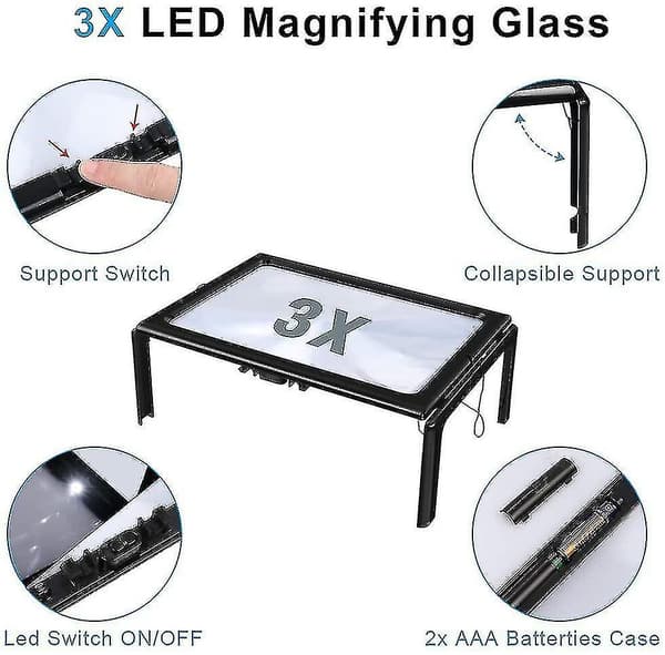 Läsglas med ljus, 3x förstoring