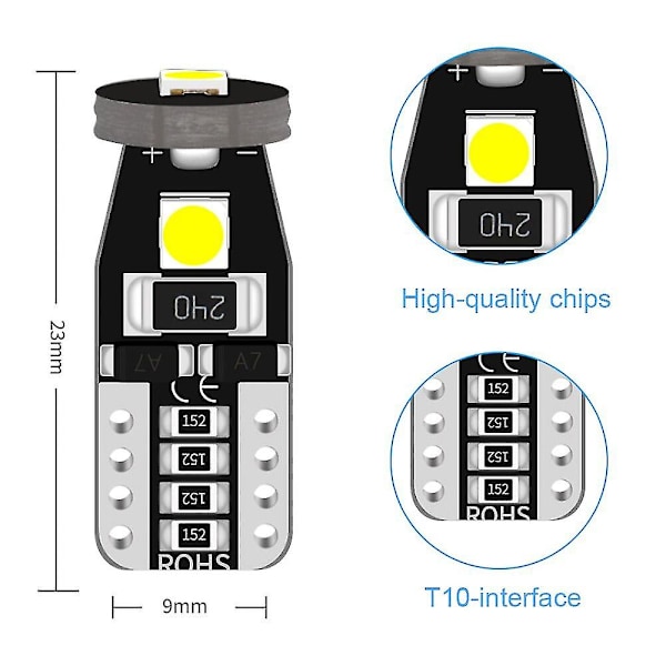 10 stk W5w T20 12v 2w Bil Halogenpære 194 168 LED-pærer Instrumentlys Dashbordpære Bil Interiørlys Bilstyling