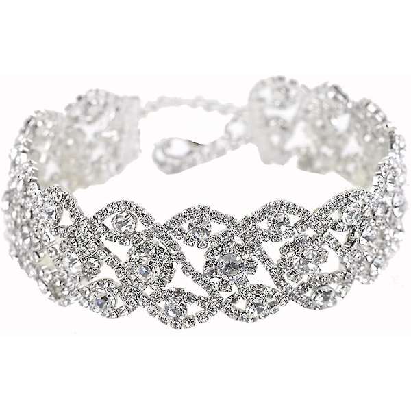 Rhinestone Choker Halskæde Smykker Justerbar Krave Halskæder Sølv Chokers Til Kvinder Og Piger, Sølv
