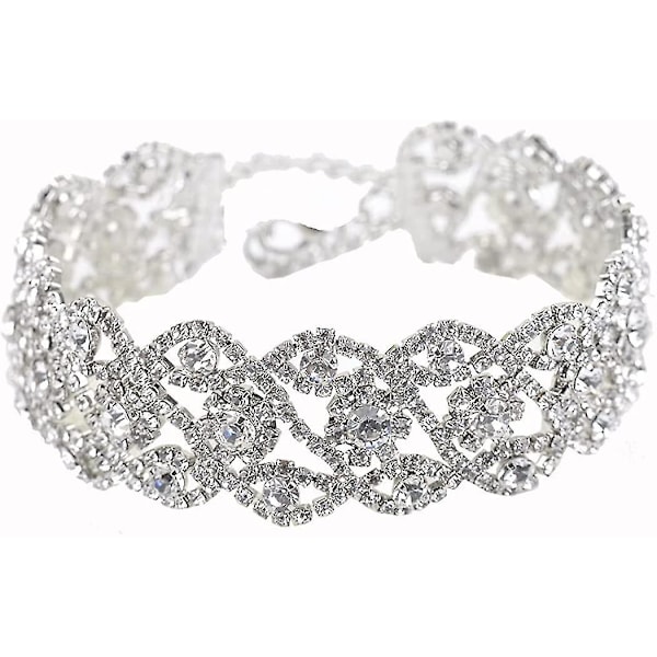 Rhinestone Choker -kaulakoru, säädettävä kauluskaulakoru, hopeiset chokerit naisille ja tytöille, hopea