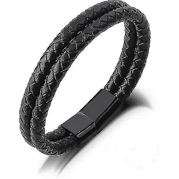 Premium Genuine Leather Bracelet For Men In Black Magnetic Stainless S