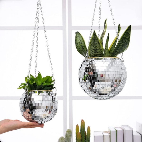Spegelskiva trädgård blomkruka blomkruka utomhus discokula blomkruka rep spegel hängande korg vägg hem sovrum trädgård vas 1 st (15 cm)