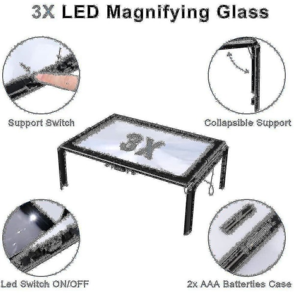 Läsförstoringsglas Förstoringsglas med ljus 3x förstoring Läsförstoringsglas
