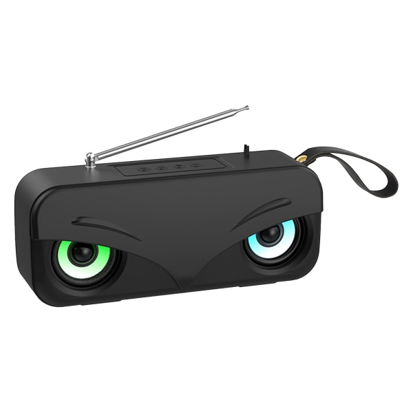 Bluetooth Audio Bärbar Utomhusradio FM Subwoofer Dubbla Högtalare LED-ljuseffekter Mini Hög Volym Stereo（Svart）