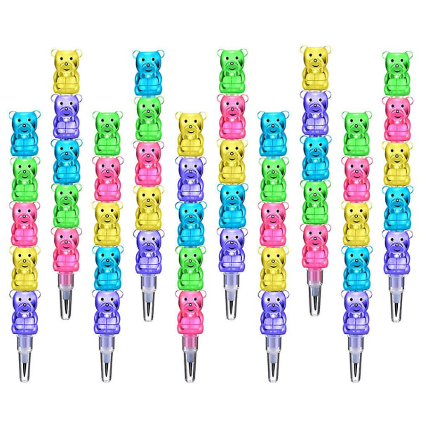 12 kpl pinoa pinottavaa muovikarhupensseliä 5-in-1 pinoamalla värilliset kynät (13X2.5CM, monivärinen)