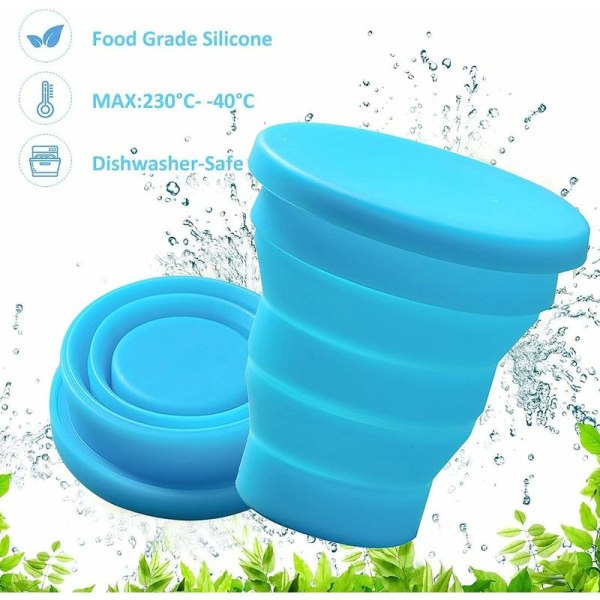 Hopfällbar mugg, hopfällbar mugg silikon hopfällbar mugg camping, hopfällbar kopp silikon för picknickar, vandringar utomhus (blå, 170 ml)