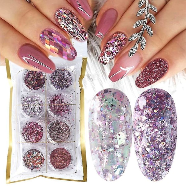 1506 12 Mix Glitter Nail Art Powder Flakes Set Holographic Sequins For Manicure