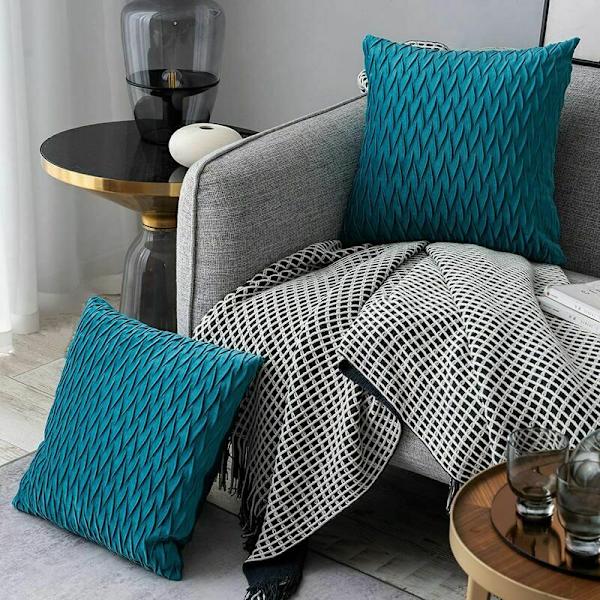Utsläpp av sammet kuddfodral 50x50cm för vardagsrumssoffa, set med 2 enfärgade fyrkantiga kuddfodral sovrumsdekor, turkos