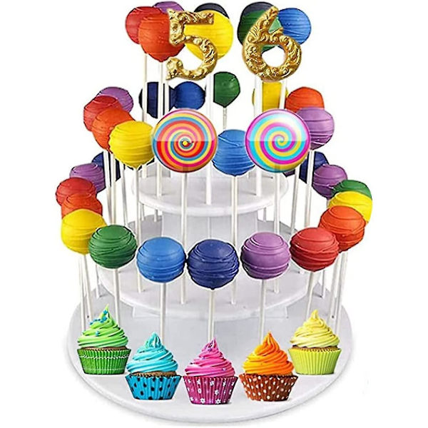 Lollipop-hållare 3 lager 42 hål Lollipop displayställ Dessert Vit plast Cake Pop displayställ Dekorativ dessert torn bricka