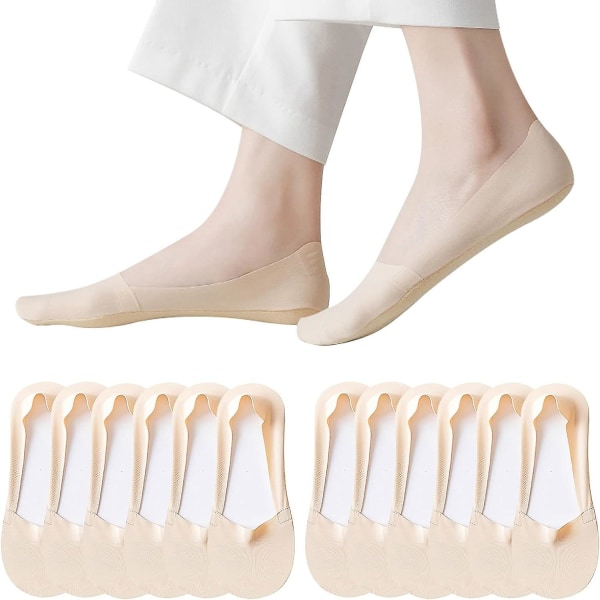 6 par beige sokker for kvinner sklisikre silke, nylon og silikon usynlige sokker