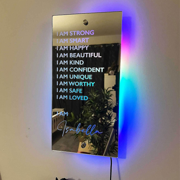 Kvinners personlige bekreftelsesspeil LED-lys Jeg er smart Jeg er vakker Jeg er glad Jeg er selvsikker Jenter Kvinner Tenårings sitat Inspirerende | Motivasjon