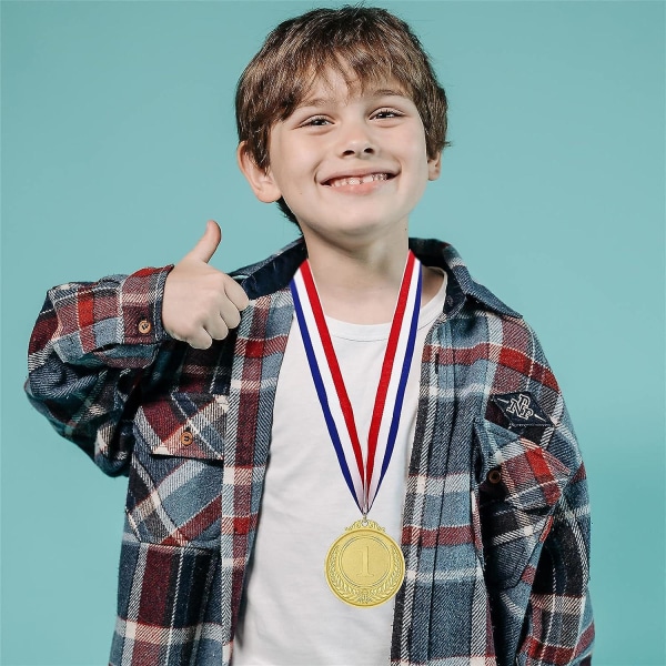 12 stk. barnas medaljer, metallmedalje gull sølv bronsemedalje barn voksne sportsdag premier, gymnastikk konkurranse, festgave