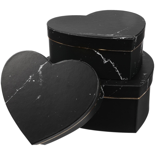 3 stk godterioppbevaringsboks gaveeske hjerteformet gaveoppbevaringsboks (21X20X9CM, svart)
