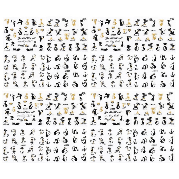 16-Pack 3D-klistremerker Neglelakk-klistremerker for barn Tatovering Nail Art-dekorasjon Katt-negleklistremerker Festnegleklistremerker for kvinner (6,3X5,4 cm, tilfeldige farger)