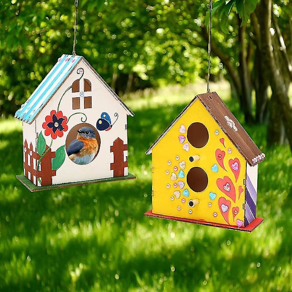 Hantverk för barn i åldrarna 4-8 - Pack Diy Bird House Kit - Bygg och måla fågelholk（2）