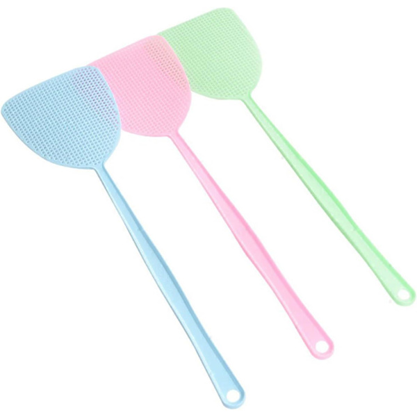 (blå+grønn+rosa) Fluesmekker, 3 enheter manuell skadedyrbekjempelse, fleksibel fluesmekker, holdbart 42 cm håndtak, kjøkkenhjelper