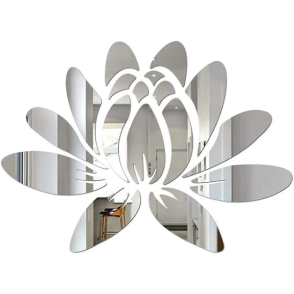 3D (silver) Lotus Akryl Avtagbar Spegel Väggdekal Ekovänlig Dekal För Sovrum, Badrum