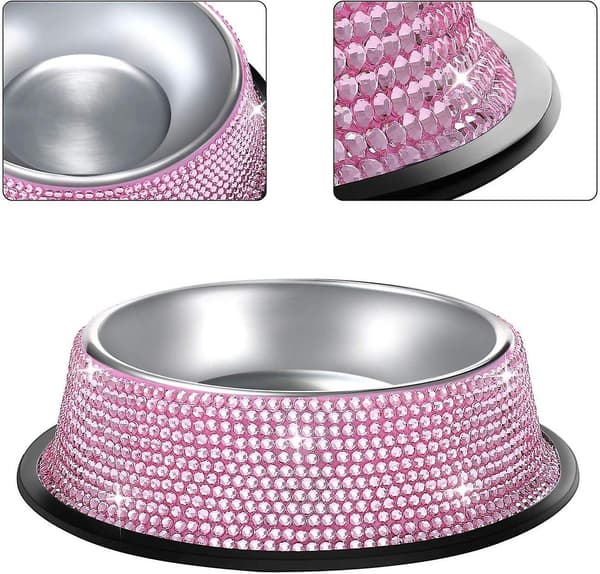 Skinnende Rhinestone Rustfrit Stål Kæledyrsskål Hunde- og Kattefoder