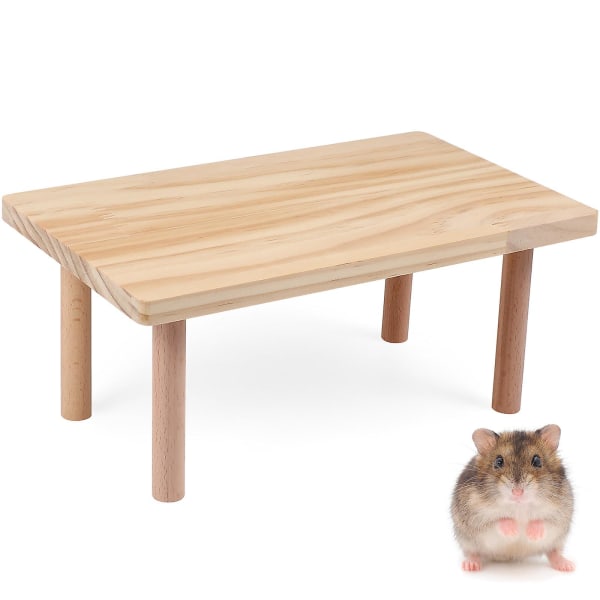 Hamster lek träplattform, liten husdjur lekstativ, matskål, vattenbord och burtillbehör (25X15X11CM, som visas på bilden)