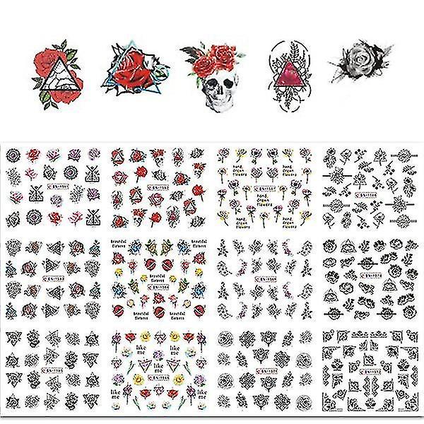 BN1561 1572 Blandede Blomster Geometriske Vand Overførsel Neglekunst Dekaler & Stickers