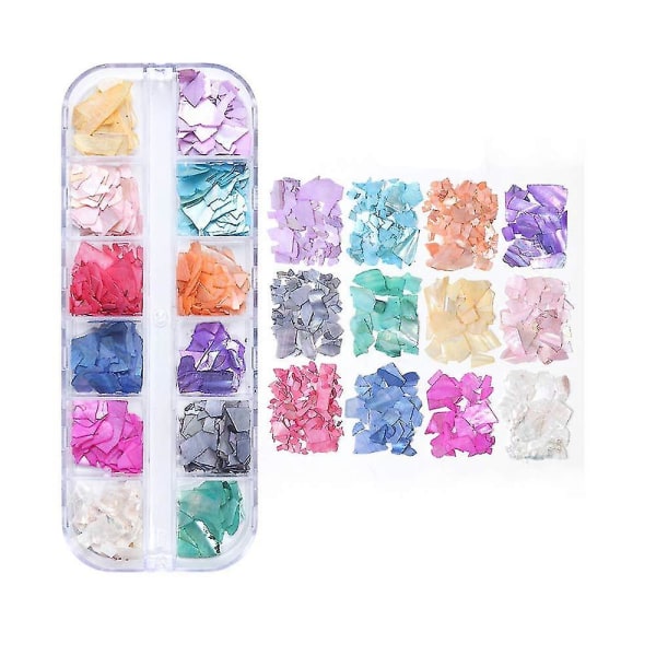 12 farver Nail Art Holografisk Glitter Shell Pailletter Iriserende Havfrue Flakes Sticker Manicure Negle