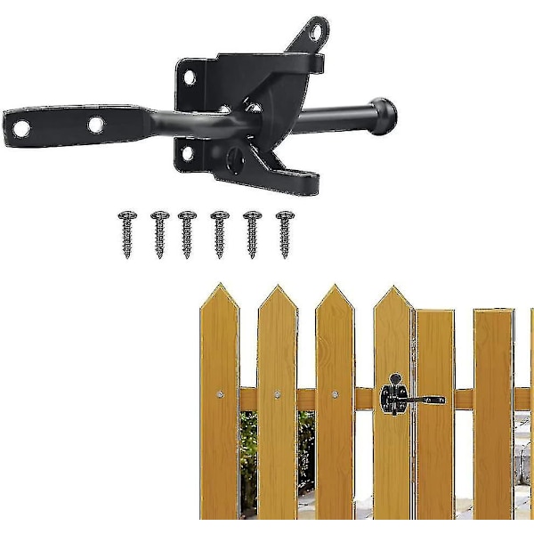 Automatisk grindlås i rostfritt stål med automatisk gravitationshävarm, svart grindlås med M6 x 30 skruvar för trägrind och stängselgrind Suffolk Fence