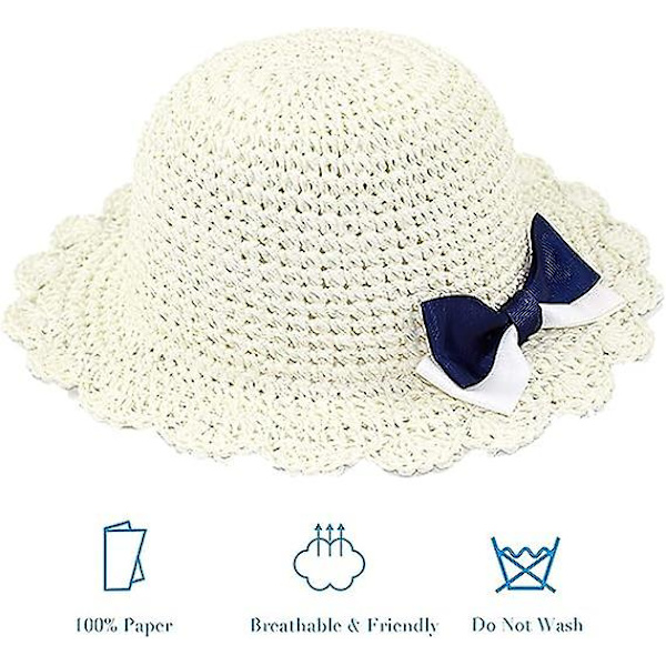 Ris Vit - 1 st Baby Halm Sommarhatt Flickor Blomhatt Barn Solskydd Resa Strand Uv-skydd