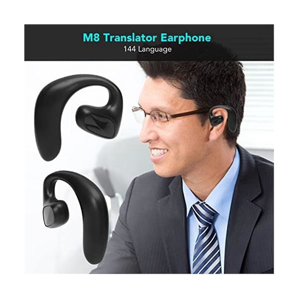 M8 Oversætter Earbuds, 144 Sprog Oversætter Enhed, To-vejs Realtids Oversættelse Støtte Musik（Sort）