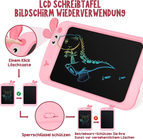 8.5\" LCD Skrivplatta Dinosaurie Ritbord, Barnpresent Rosa