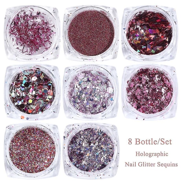 1506 14 Mix Glitter Nail Art Powder Flakes set holografisia paljetteja manikyyriin