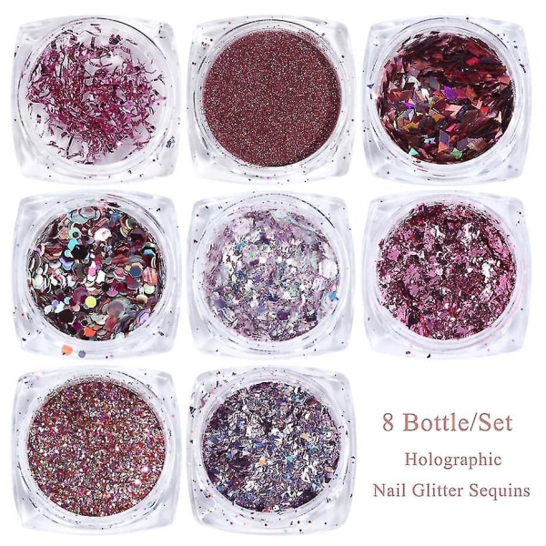1506 14 Mix Glitter Nail Art Powder Flakes Set Holografiske paljetter for manikyr