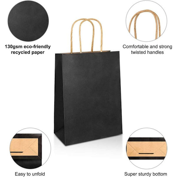 30 st kraftpåsar 21 15 8CM, papperspåse, kraftpapperspåse, svart presentpåse, papperspåsar med handtag, presentpåse (tjock 130gsm)