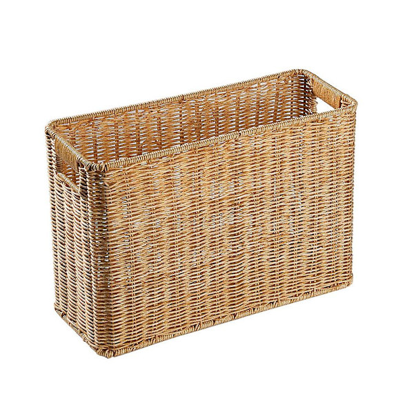 Opbevaringskurv med håndtag, lågfri toiletartikelhylde, imiteret rattan flettet kurv (38X26 cm, lysebrun)
