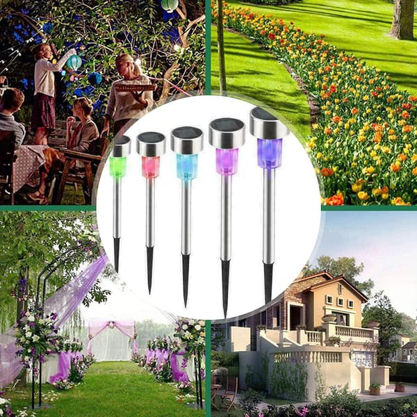 10 stk. rustfrit solcelled LED-lys i flere farver til udendørs havebelysning