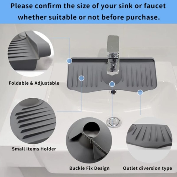 Silikonkranmatta Kökssvamp Avloppshållare Justerbar Diskho Matta Kran Stänkskydd Badrum Bänkskydd 1st Grå