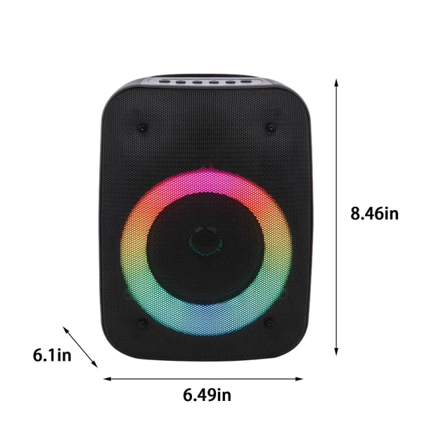 Bluetooth-högtalare stereo, trådlös bärbar högtalare med lampor, subwoofer för utomhusfester (svart)