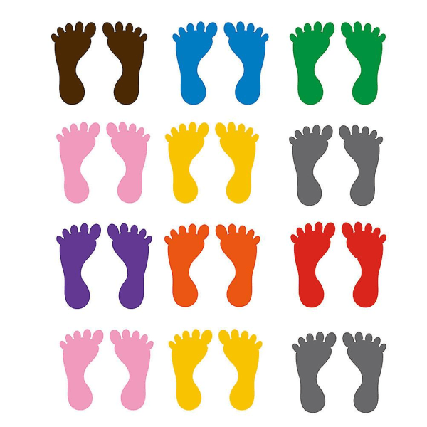 12 par footprint klistermärken golv klistermärken PVC footprint klistermärken dagis golv klistermärken (blandade färger) (24X12CM, som visas på bilden)