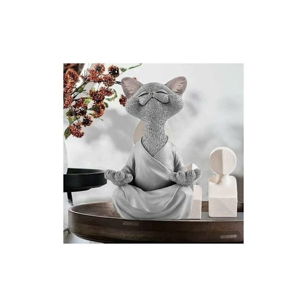 Mediterande katt i harts, Grå katt Buddha staty meditation, Yoga Buddha Zen katt, Hartsmaterial, för hem, utomhus, trädgård, gräsmatta, pool, dekoration,