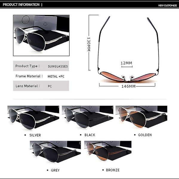Herremode Polariseret Solbriller Store Stel Pilot Solbriller Solbriller Padde Spejl K17（Sort stel og grå lap）